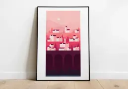geometric town illustration in frame