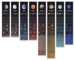 the complete set of the solar system series infographics, presented side by side