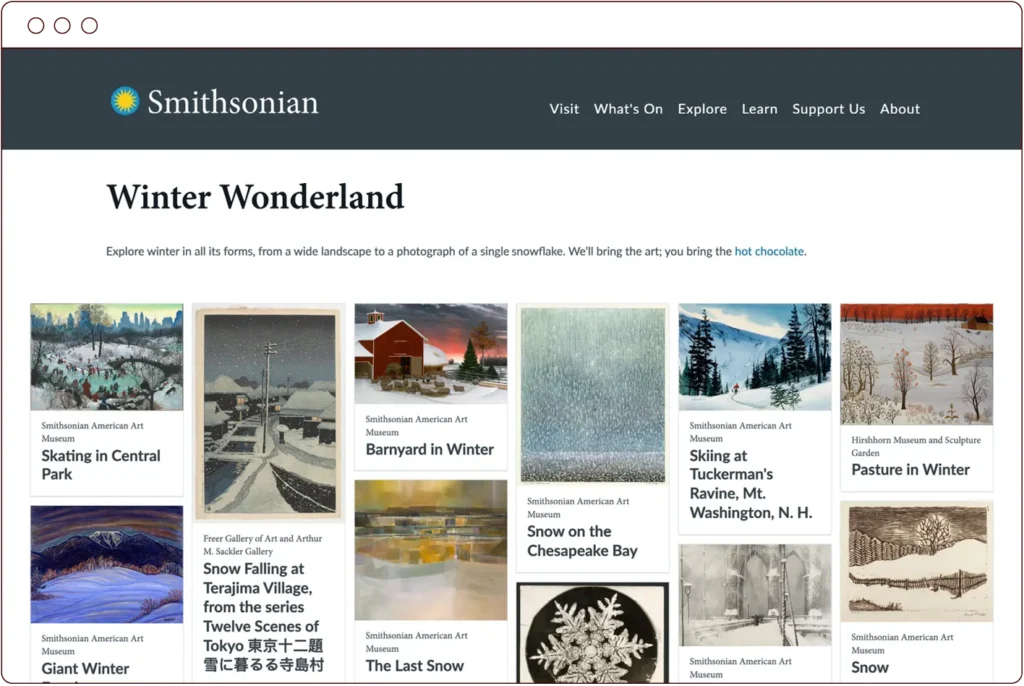 a browser window illustration featuring a screenshot of a catalogue page from the smithsonian open access website