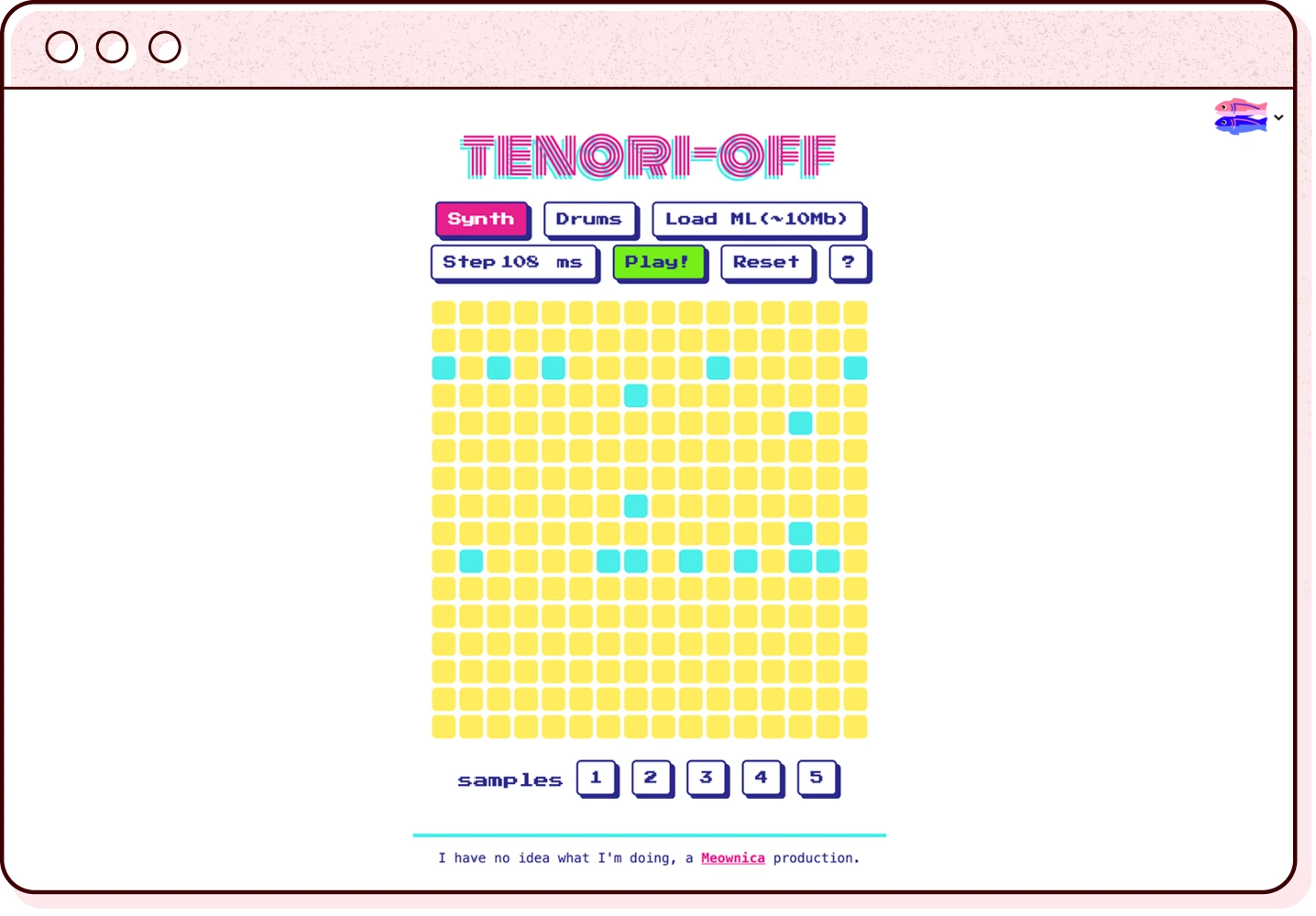 a browser window illustration featuring a screenshot of the tenori-off website