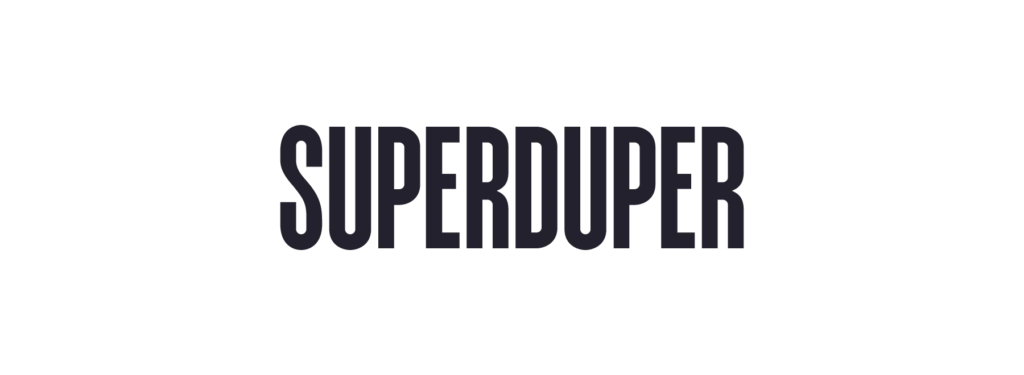 SuperDuper set on a light orange background