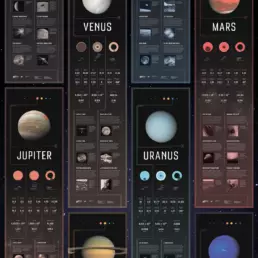 solar system series infographic charts laid out on a grid