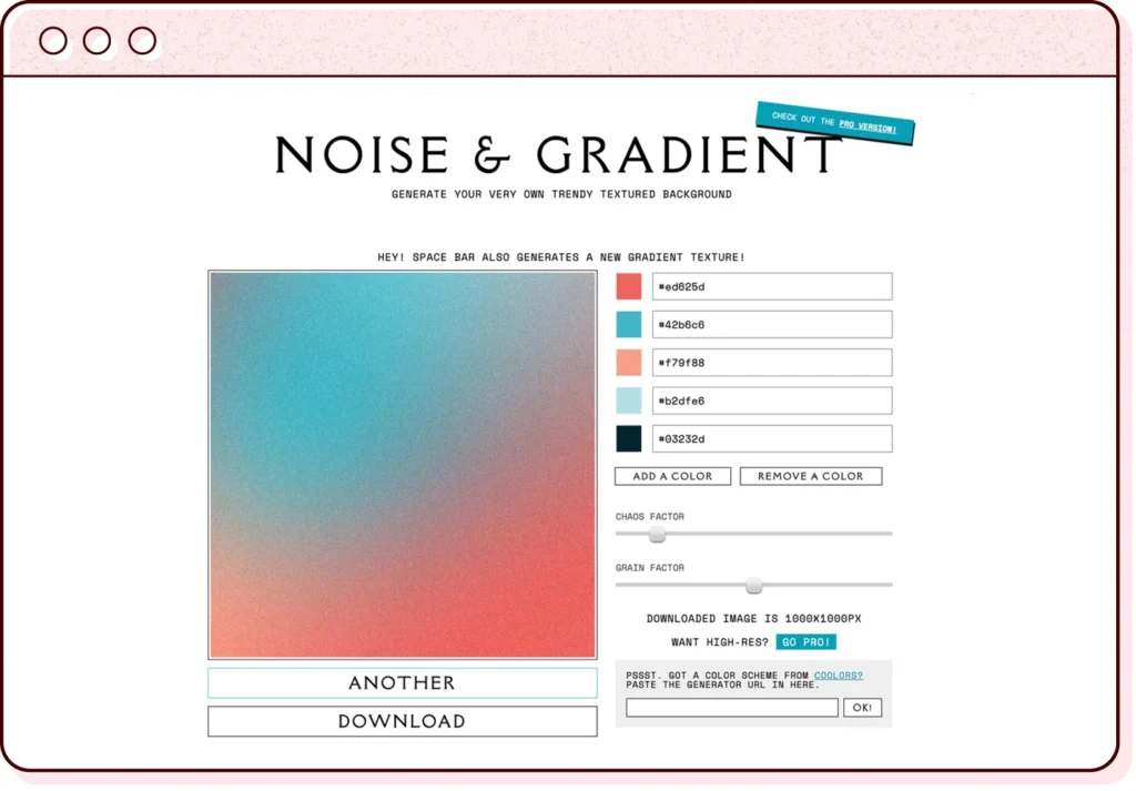 a browser window illustration featuring a screenshot of the noise and gradient website