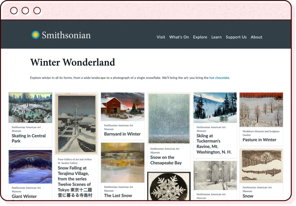 a browser window illustration featuring a screenshot of a catalogue page from the smithsonian open access website