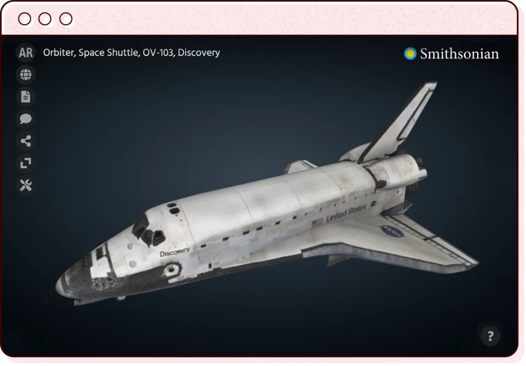 a browser window illustration featuring a screenshot of a 3d space shuttle model from the smithsonian open access website