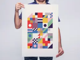 a colourful pattern of shapes presented in a print mockup